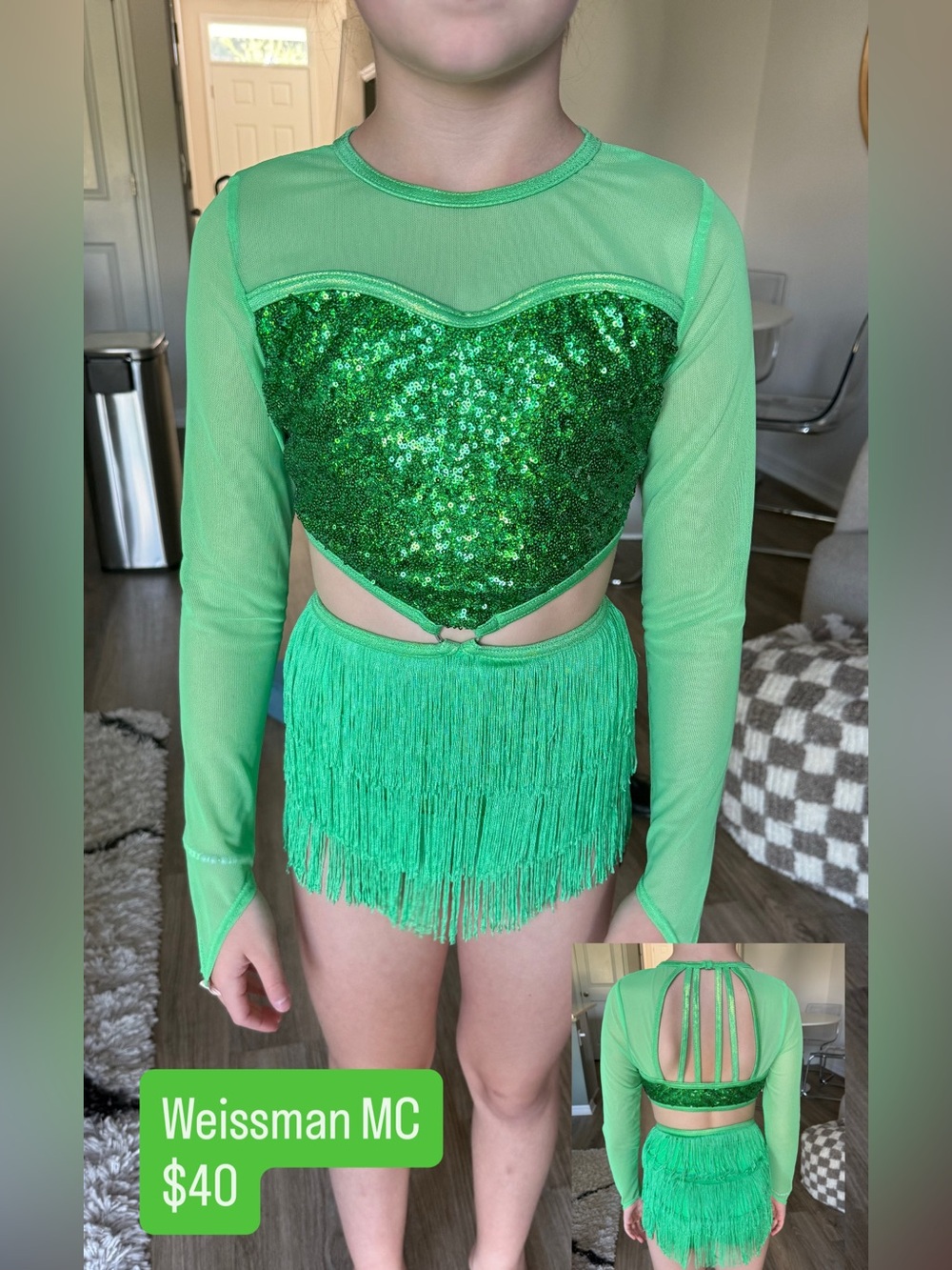 Weissman Green Sequin Fringe Dance Costume - 16 sizes available